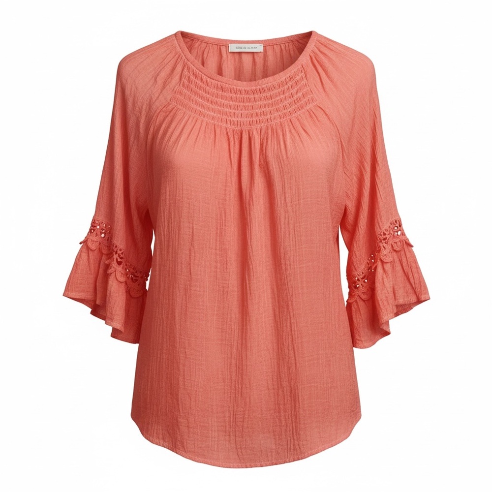 Spense Coral Tunic with Lace Accents Size Large